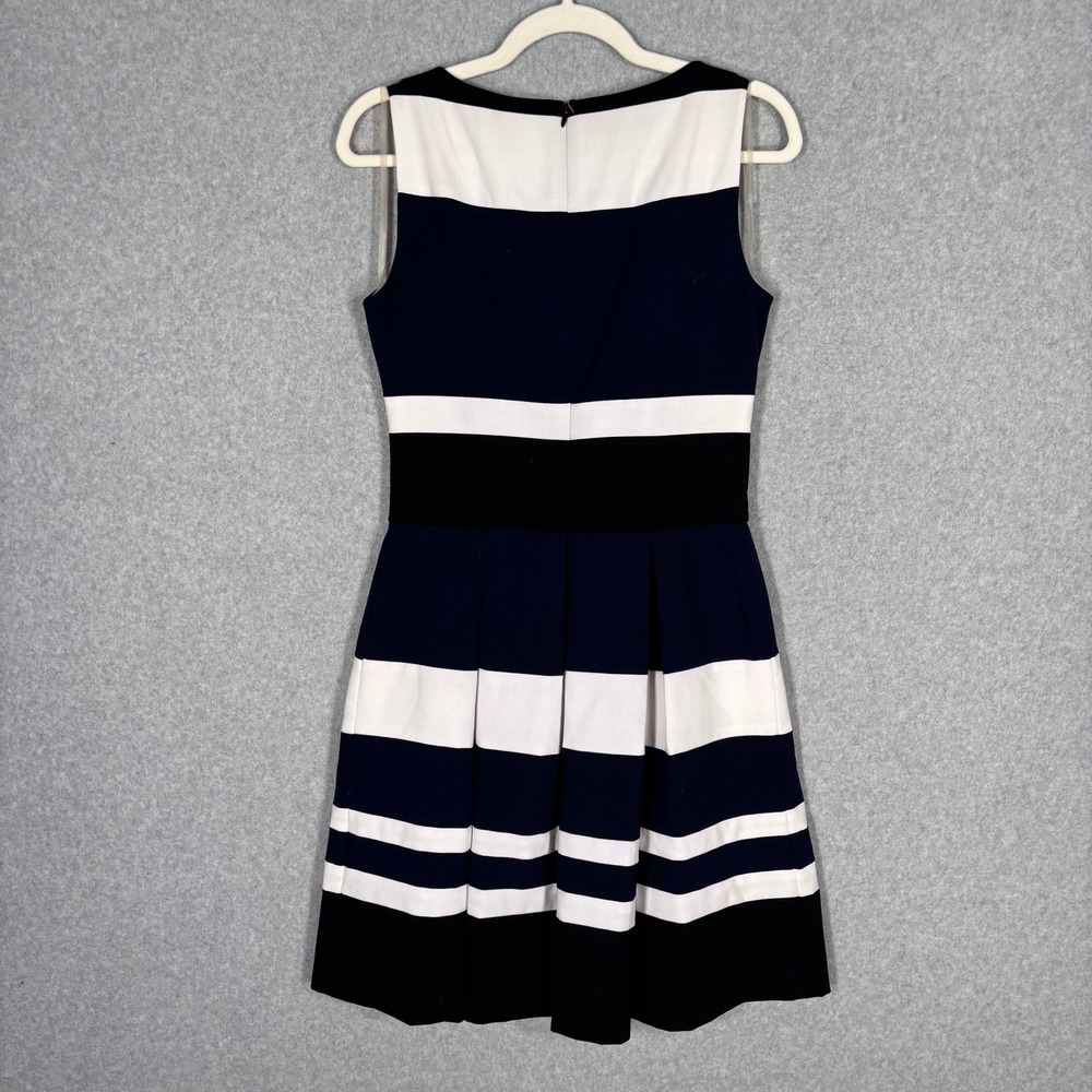 LRL Ralph‎ Lauren Pleated Dress 4 Navy White Black Striped Preppy Nautical - Picture 7 of 13